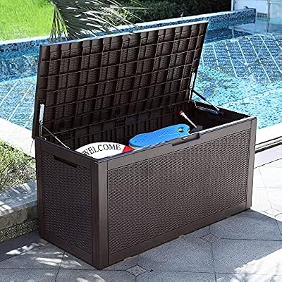 YITAHOME 100 Gallon Large Deck Box, Outdoor Resin Storage Boxes for Patio Furniture, Outdoor Cushions, Garden Tools, Water Resistant and Lockable