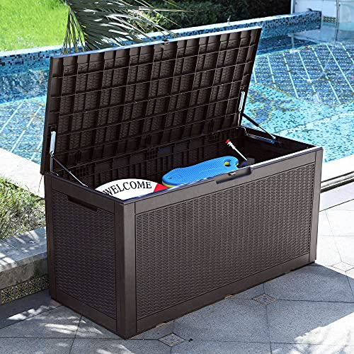 YITAHOME 100 Gallon Large Deck Box, Outdoor Resin Storage Boxes for Patio Furniture, Outdoor Cushions, Garden Tools, Water Resistant and Lockable by YITAHOME - Used condition - US$61.52