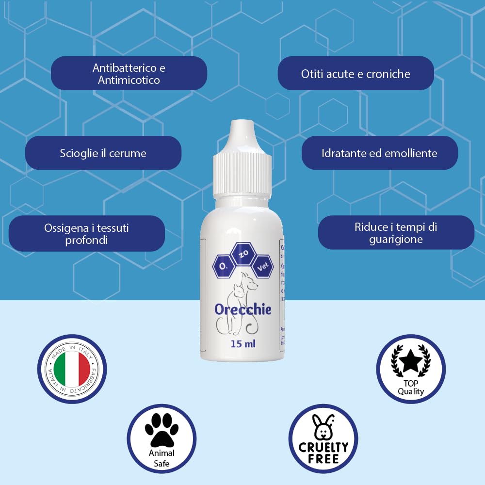 Ozo-Vet |Orecchie Gatto 15ml – Contro Otiti Acute e Croniche di Origine Allergica, Batterica e Micotica