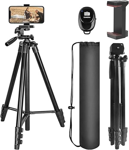 Trípode de teléfono de 60 pulgadas Trípode UEGOGO para iPhone con obturador remoto y clip universal compatible con iPhoneAndroidCámara deportiva