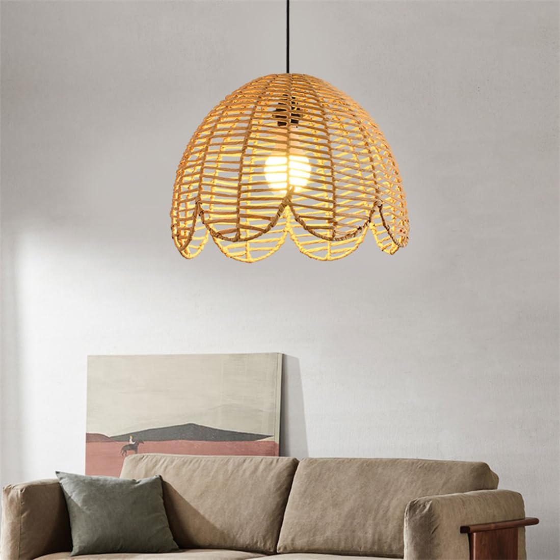 Boho Paper Rope Ceiling Light Fixture - Handmade Bamboo Light for Kitchen, Bedroom, Cafe, and Restaurant Decoration