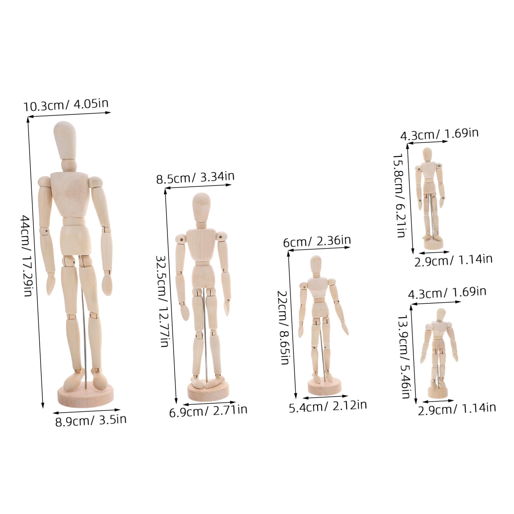 5 Pièces Mannequin Artiste Bois avec Support Stable Modèle Humain Articulé pour Dessin et Étude Anatomie Figurine de Table et Polyvalente