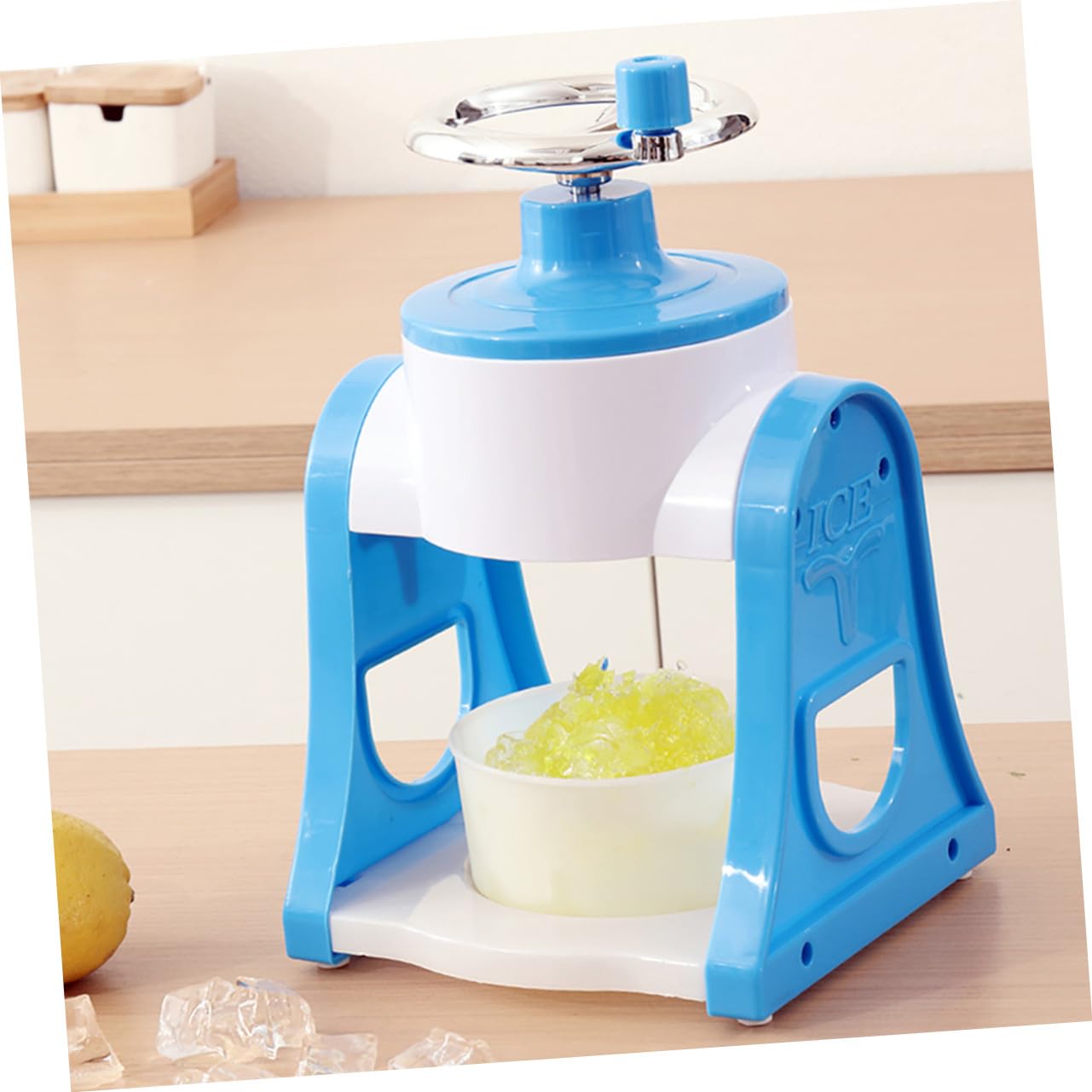 Trituradora de Hielo Manual Azul para Granizados y Raspado de Hielo Portátil de PP Desmontable y Fácil de Limpiar para Cócteles y Bebidas Frías Verano