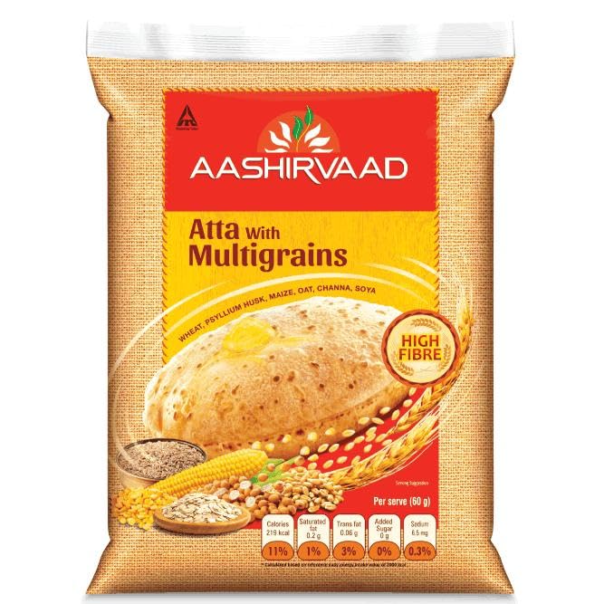Aashirvaad Multigrain Atta Flour 2kg Healthy and Tasty High Fiber With Multigrain Mix - Wheat, Maize, Oat, Channa, Soya (Pack Of 2)