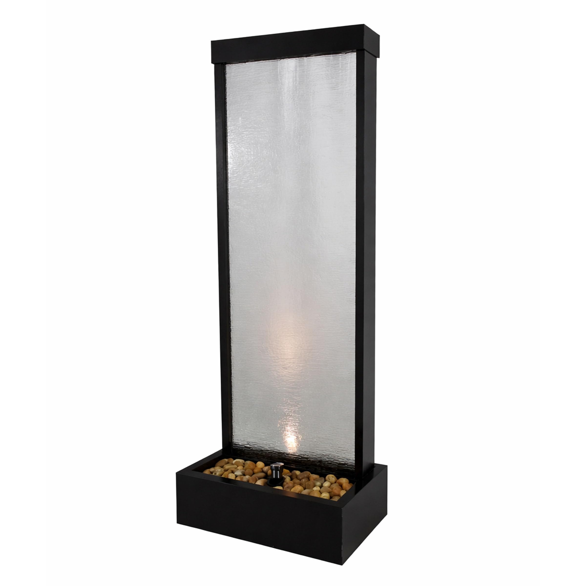 Alpine Corporation MLT170L 72" Waterfall Fountain with LED Light Cascading Textured Glass &amp; Aluminum Floor Design, Indoor, Black