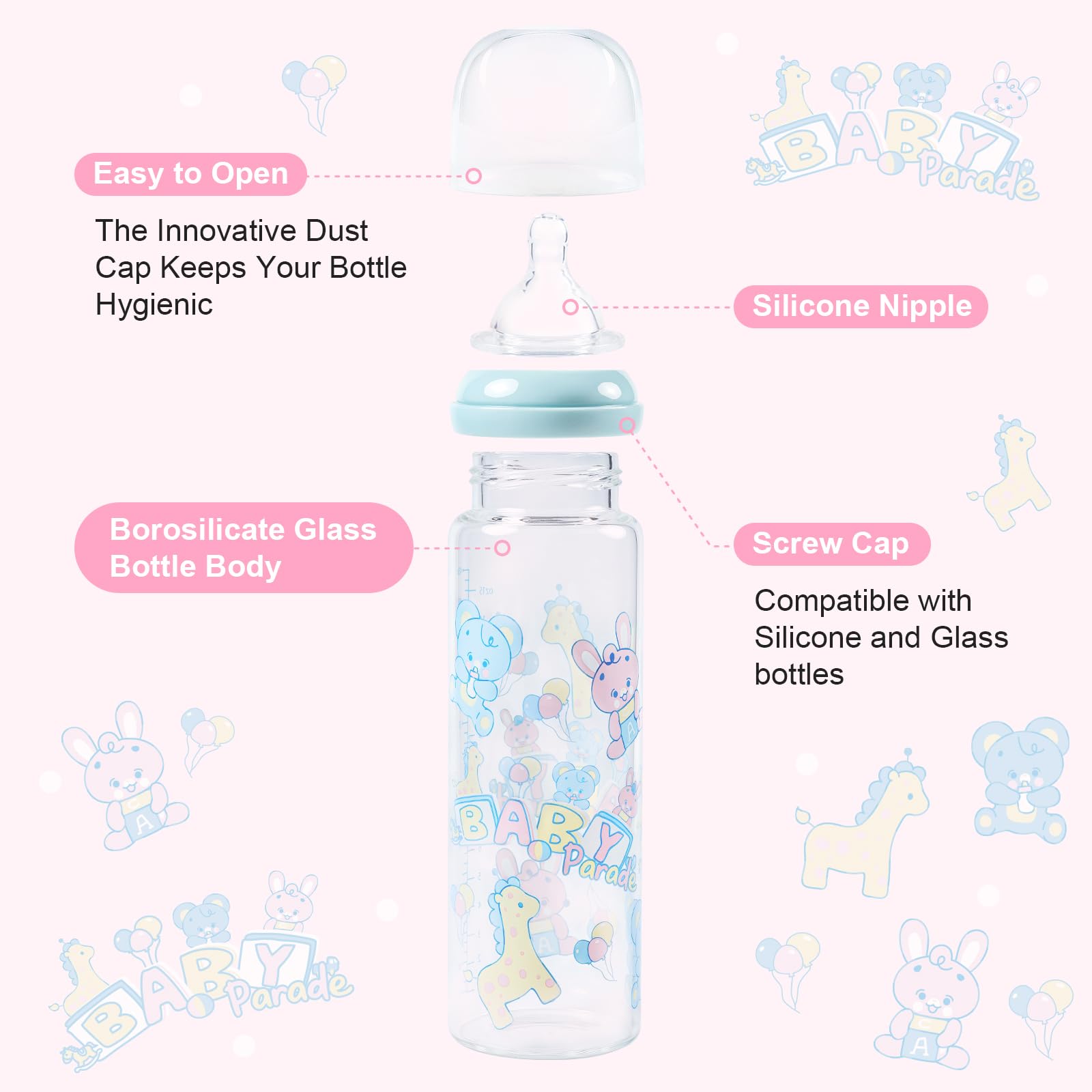 LittleForBig Erwachsene Flasche Ultra Gedruckt Spezialität überdimensioniert Glas Fütterung Baby Parade Muster