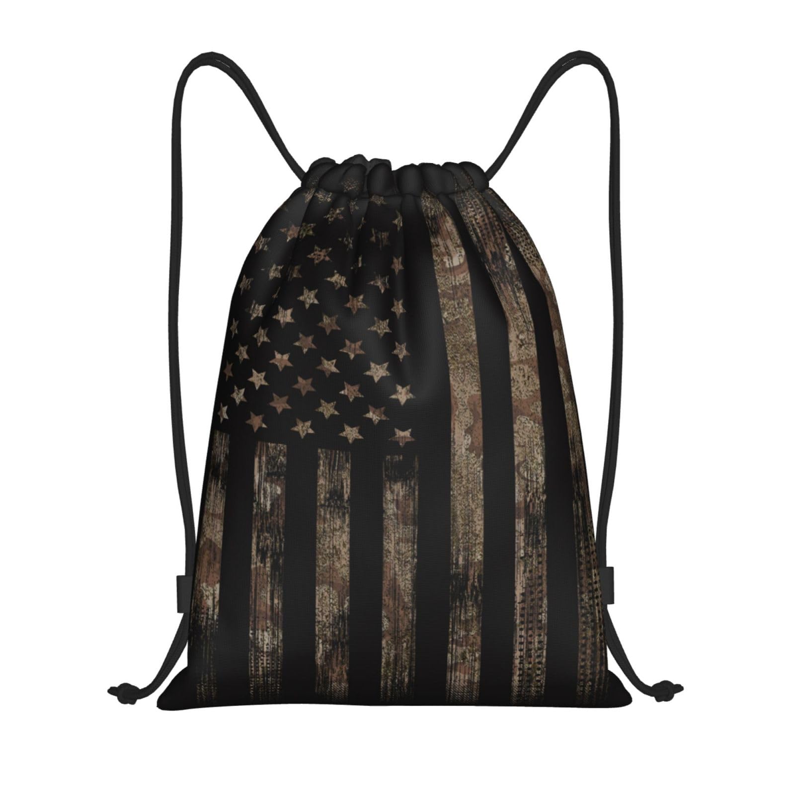 Gianlaima Camo Brown Camouflage American Flag Drawstring Backpack Sport Gym Sack Yoga Dance Travel Bag For Men & Women