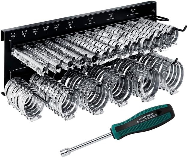 Grafthose clamp wall mount set | 227 pieces | Including Bracket and Screwdriver | Pipe Clamp Set | Adjustable Hose Clamps | Hose Clamp Assortment | Organizer Rack
