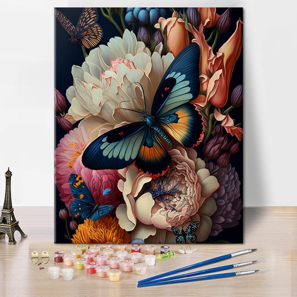 Amazon.com: TUMOVO Paint by Number for Adults Flowers and Butterflies Paint by Numbers DIY ...