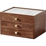 CHOSIN Black Walnut Wooden Jewelry Box for Women, Classical Wooden 3-Layer Jewelry Organizer with Gl