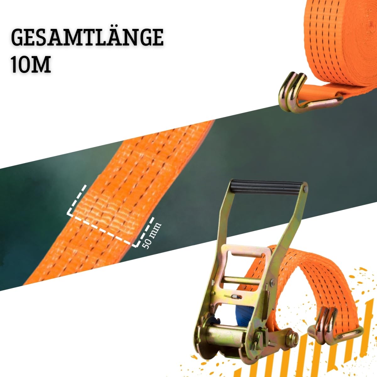 Safetytex Spanngurt zweiteilig 5t 10m 2500kg 5000 kg daN Zurrgurte 2teilig LKW Anhänger 5 to 10 Meter (6 Stück)