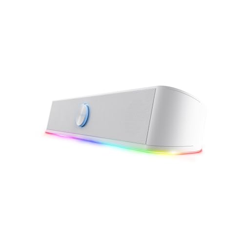 GXTrust 1619W Rhox Soundbar PC Illuminata RGB, 12W Casse PC Stereo Speaker con Illuminazione Regolabile, Alimentazione USB, Jack 3.5 mm, Altoparlanti per Computer Laptop TV, Bianco - Casse per PC - Immagine 10