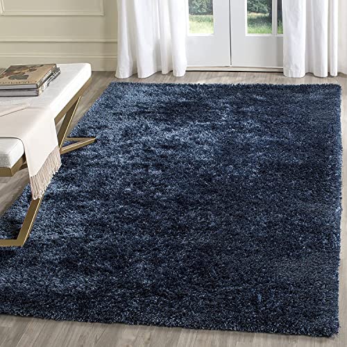Image of Hand Woven Plain Shagg Collection with 2 Inch Pile Height Carpet for Living Room Size 14x14 Feet Square Coular Blue
