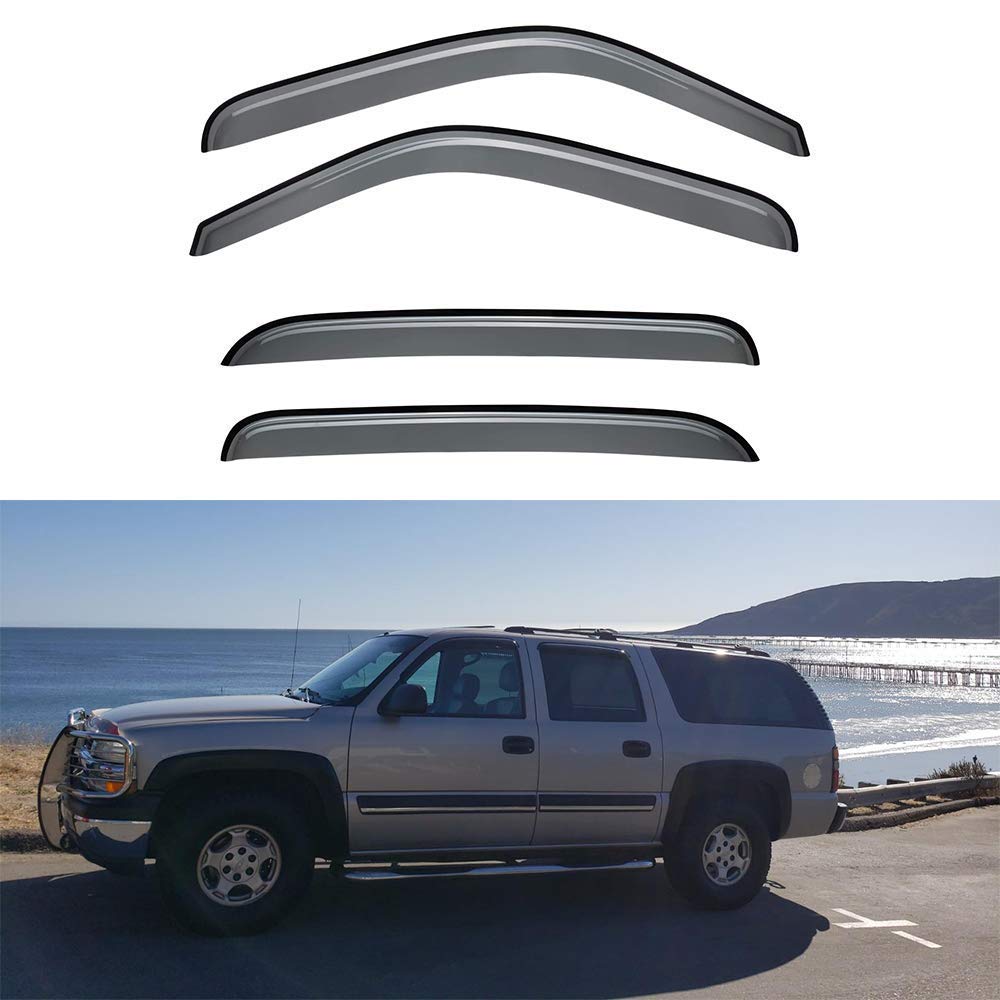 4pcs Smoke Tinted Window Visors - Outside Mount For 00-06 Chevy Tahoe, GMC Yukon, 02-06 Cadillac Escalade