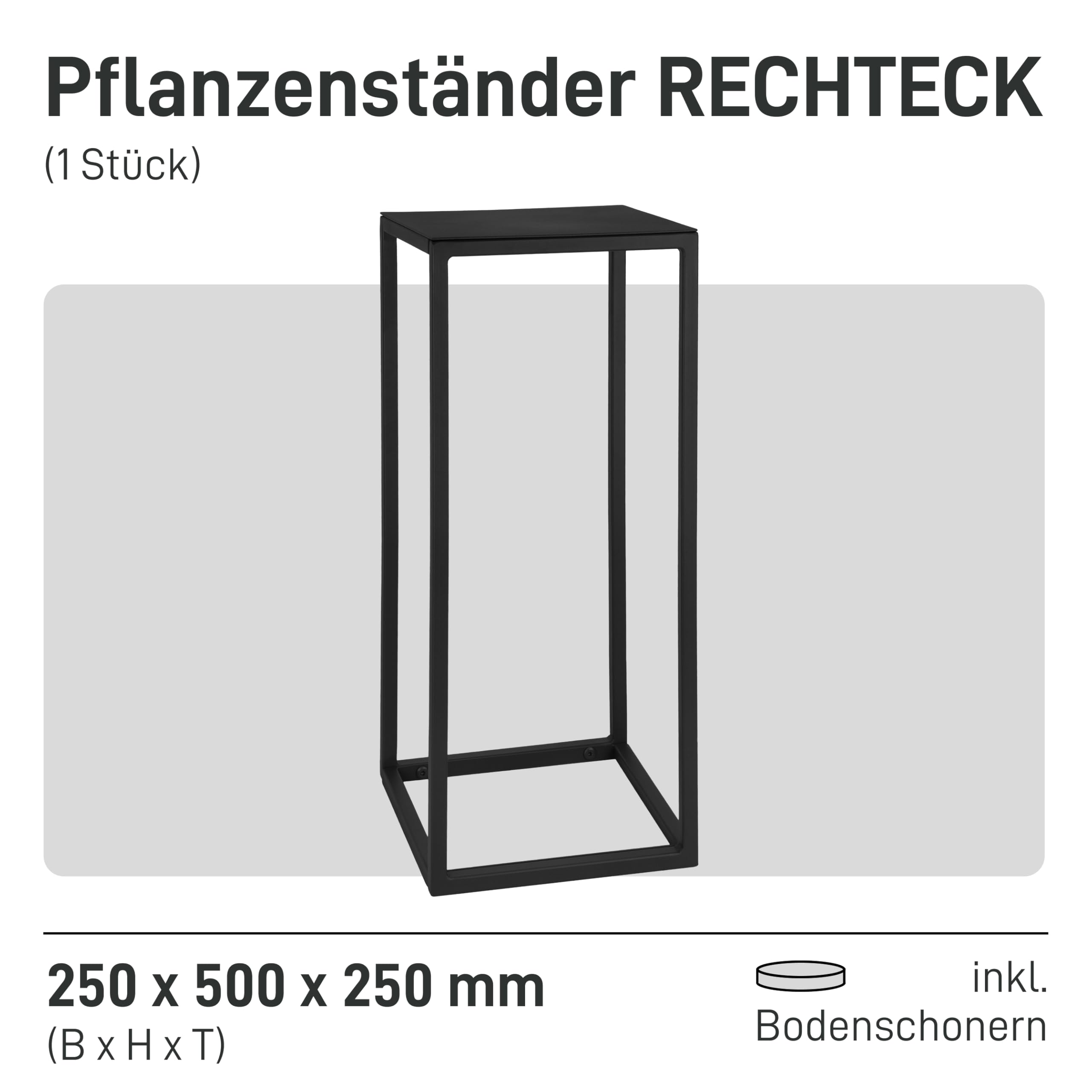 Natural Goods Berlin 1x Blumenständer Metall Schwarz 50 cm - Eckiger Deko Pflanzenständer - Blumenhocker Outdoor wetterfest, stabil & pflegeleicht - ideal als Blumenständer für Außen