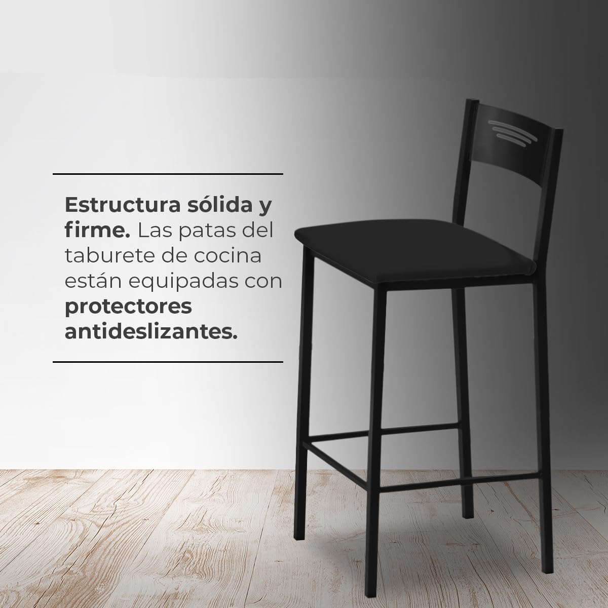 ASTIMESA - Taburetes de Cocina Altos Tapizados con Respaldo - Estructura Negra y Asiento en Polipiel - Color del Asiento: Negro. Contenido: 1 Unidad - Medidas: 90 cm (Alto Total)