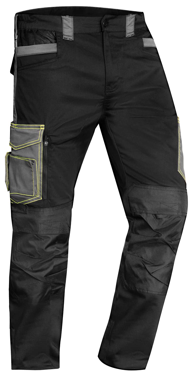 ACE Genesis Pantalones de Trabajo para Hombres - Pantalones Cargo con Cintura Elástica - Multibolsillos - Negro