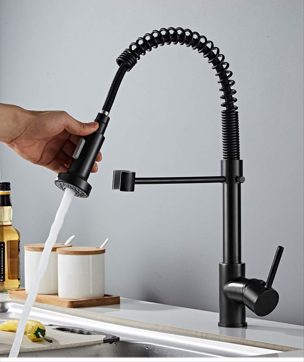 ZYCHSJXA Deck Mounted Flexible Kitchen Faucets Pull Out Mixer Tap Black Hot Cold Faucet Spring Style with Spray Mixers Taps A