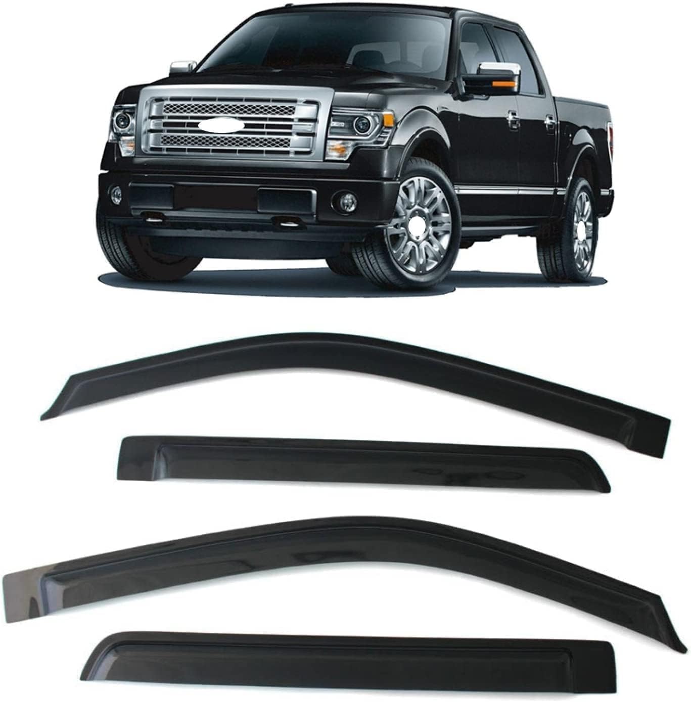 WeiYH Wind Deflectors for Ford F150 2009-2014, Keep Your Car Ventilated in Rain Car Rain Guard Shield Stick-on Fitment Weathershields