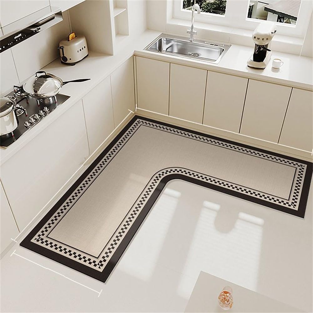 Akuops Kitchen Rug Kitchen Floor Mat L-shaped Non Slip Washable Waterproof Anti-Fatigue Standing Mat Diatom Mud Long Carpet for Hallway Sink Laundry Office Entryway (European,90x90x45cm)
