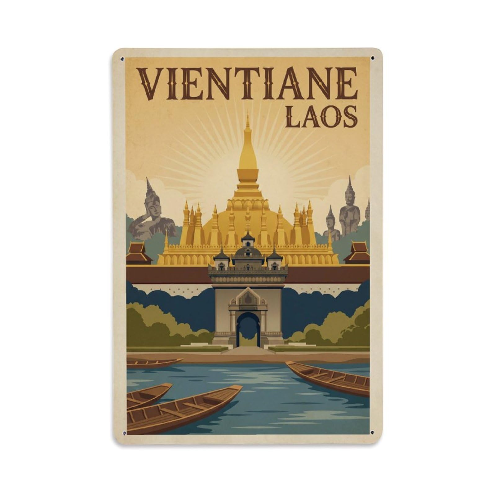 Gead 8X12inch Style Vintage Travel Laos Vientiane Metal Tin Sign