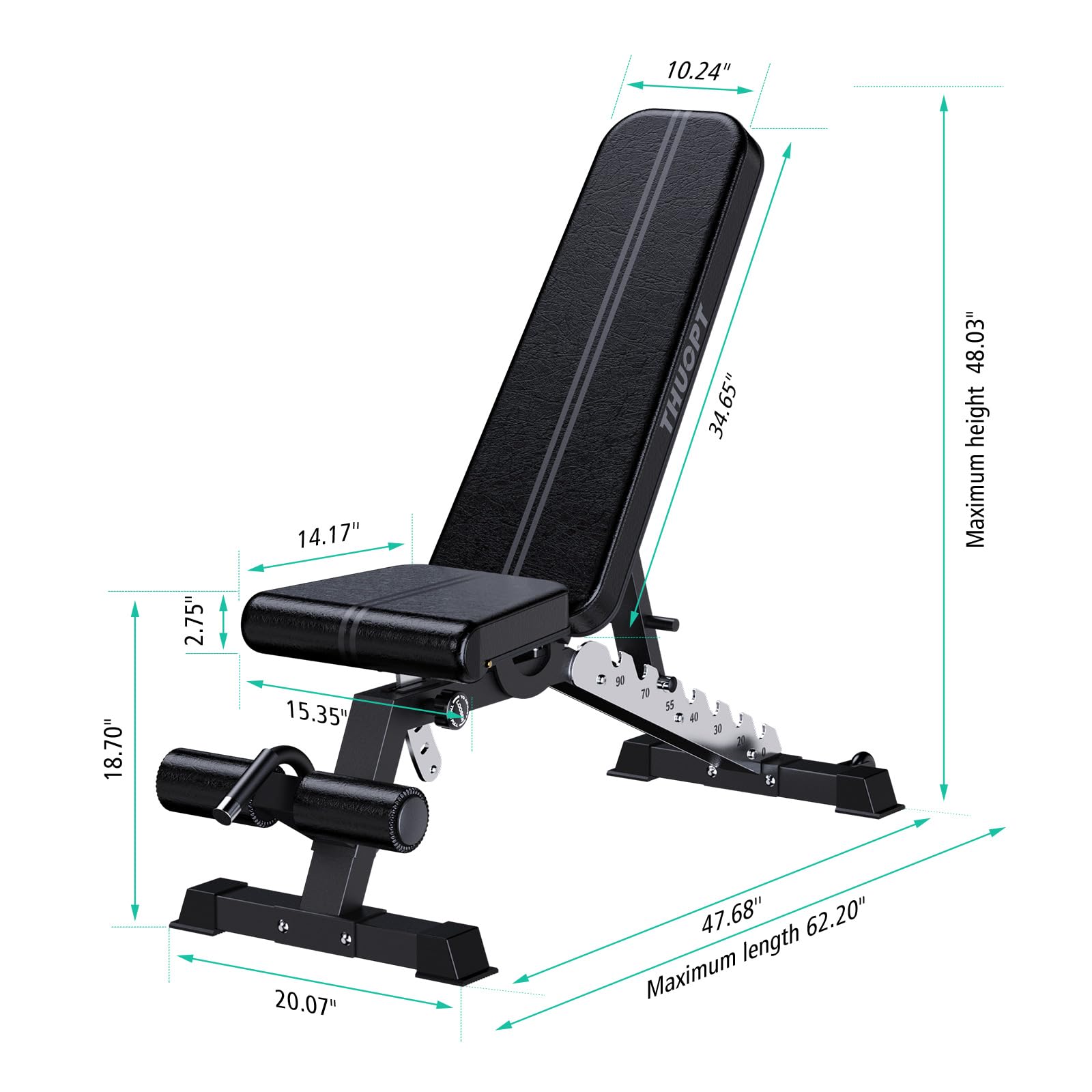 THUOPT Adjustable Fitness Bench, Foldable Strength Training Bench for Home Gym with 1300LBS Weight Capacity Sturdy Workout Bench Press, Dumbbell Bench for Full-body Fitness