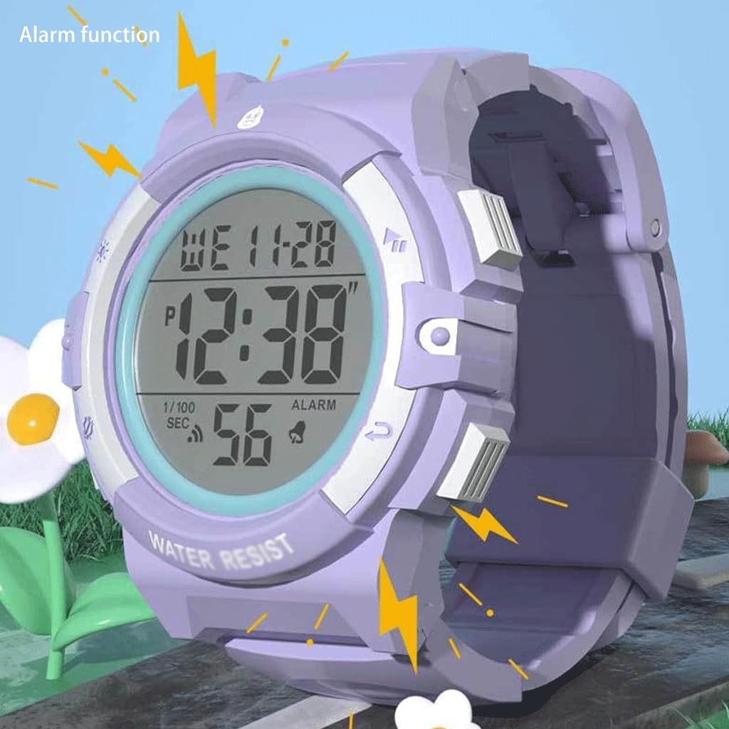 NALsa Montre numérique de Sport pour Enfants, Montre-Bracelet étanche, Calendrier avec Couvercle de Bande, Montre d'extérieur pour Filles, Bricolage
