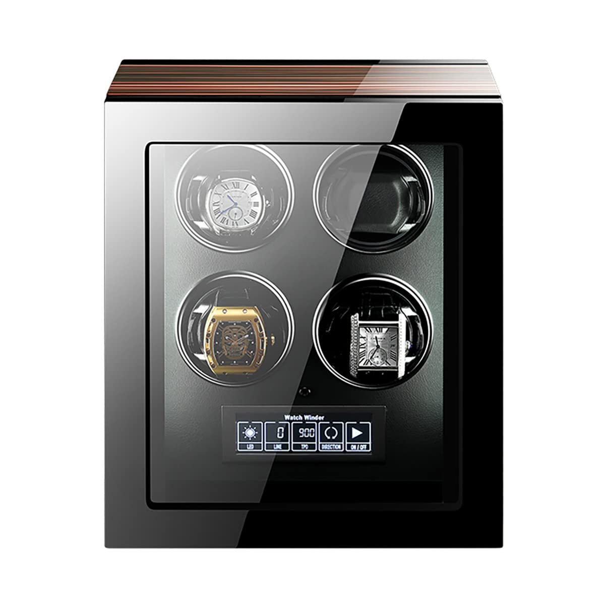 MYUYEE Watch Winders For Automatic Watches Ultra Quiet Motor With Led Lights Automatic Wristwatch Winder With 5 Rotation Modes Push Button Lock To Unlock, Lcd Display (4+0)