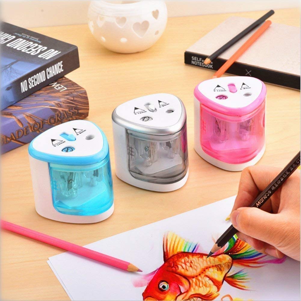 tenwin Temperamatite elettrico, a batteria, automatico, per matite colorate n. 2 da 6-8 mm, lama resistente per affilare rapidamente, adatto per scuola/aula/ufficio/casa (bianco