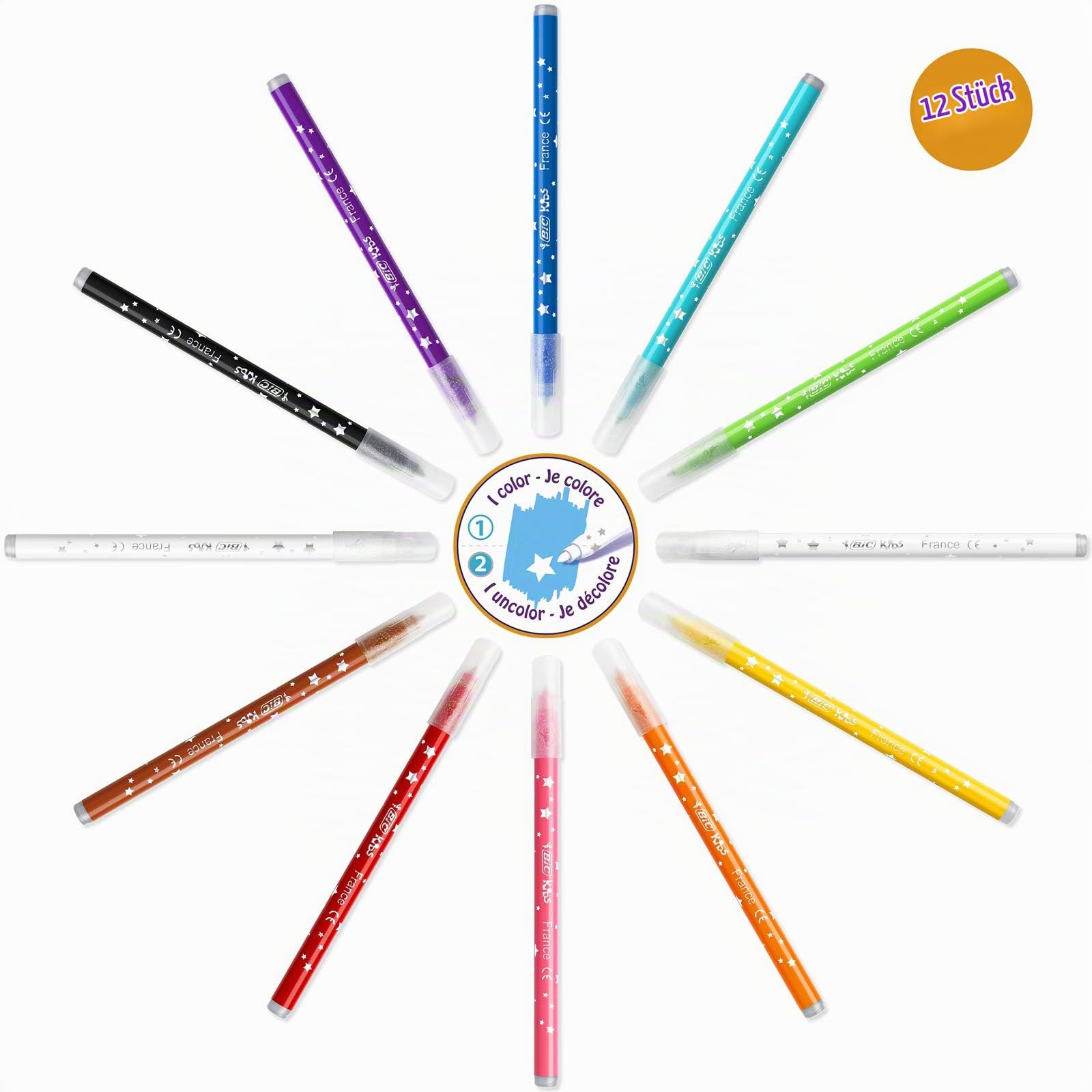 BIC Kids Stifte Set à 64: 24 Buntstifte, 24 Filzstifte, 16 Malkreiden und 36 Sticker, in praktischer Box, Activity Case