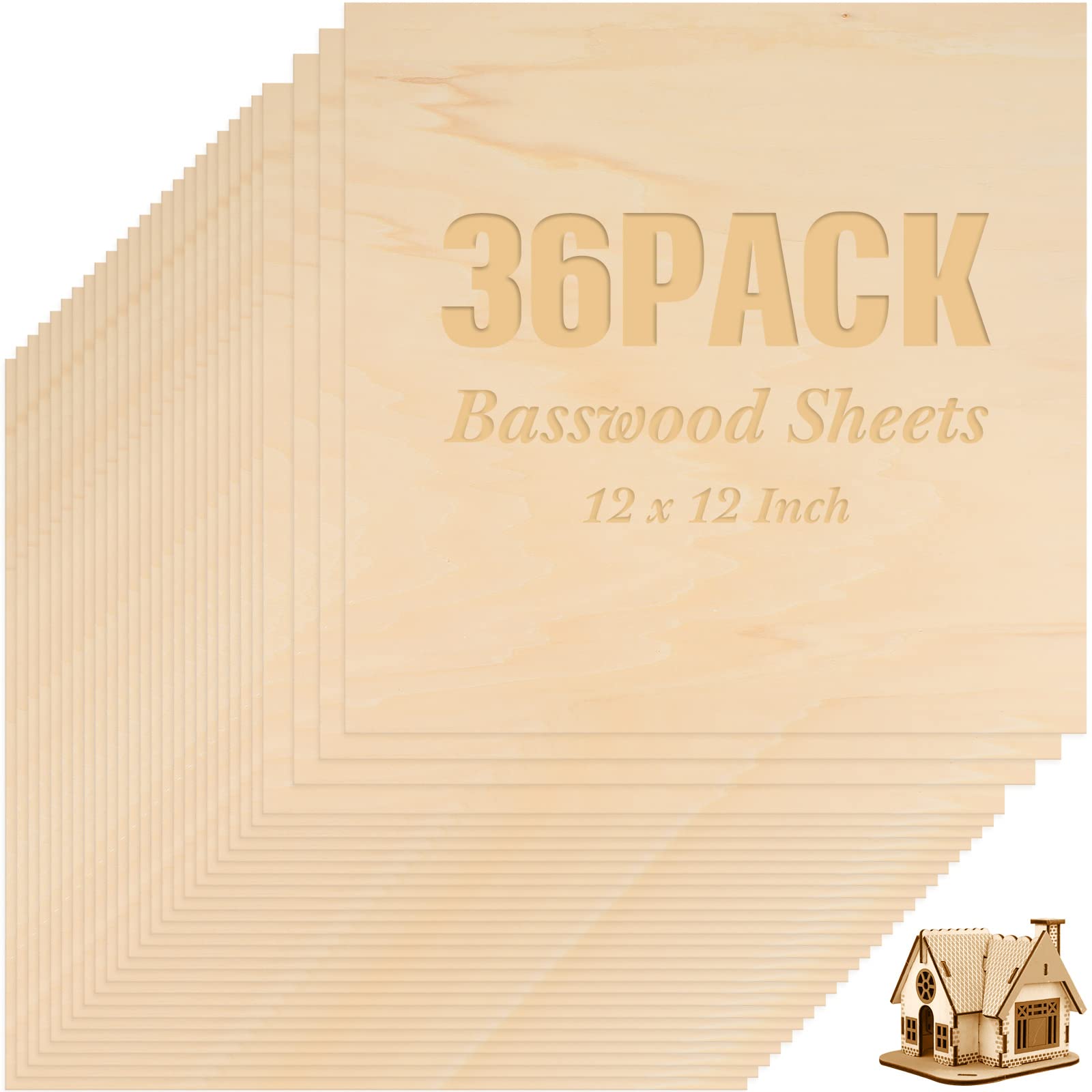 Buy 36 Pack Basswood Sheets Plywood Board 1/8 Inch Unfinished Wood Boards for Crafts for DIY