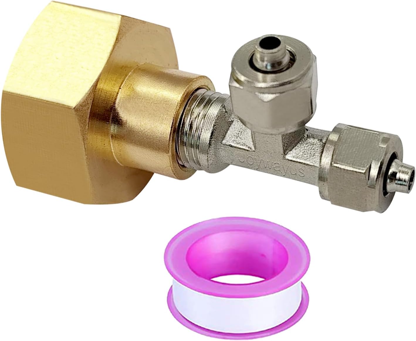 Joywayus Brass 1/4" Tube OD x 1/4" Tube OD x 3/4" GHT Female Compression Tee Pipe Fitting Branch Garden Hose Connector
