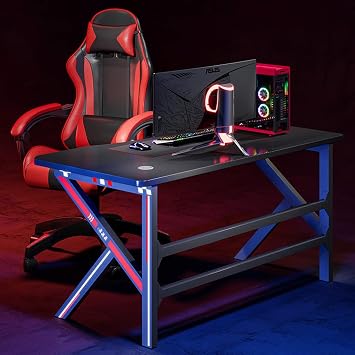 Bestier K-shaped gaming desk, computer desk, home office, PC laptop, workstation, gaming computer table – Stable metal and wood computer desk – for gaming and office, L 80cm