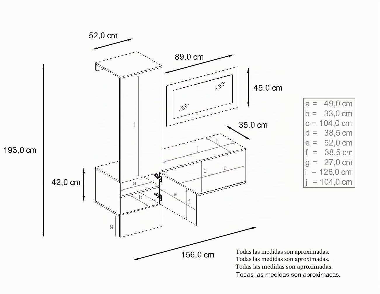 Vladon Mueble recibidor Carlton Set 4, Mueble de Entrada Compuesto por 1 Perchero, 1 Zapatero y 1 Espejo de Pared, Blanco Mate/Gris Arena de Alto Brillo (156 x 193 x 35 cm)