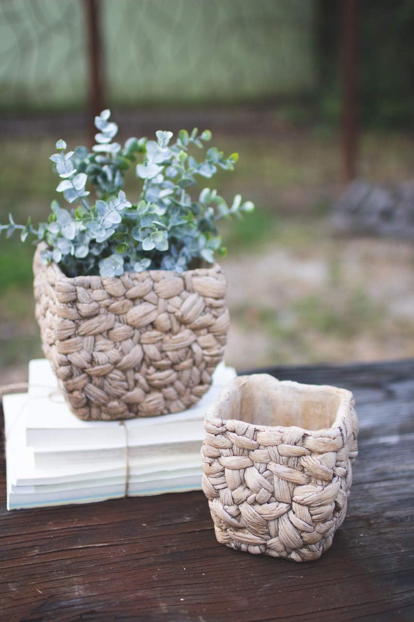 Kalalou CXY1069 Set of Two Square Cement Basket PLANTERS