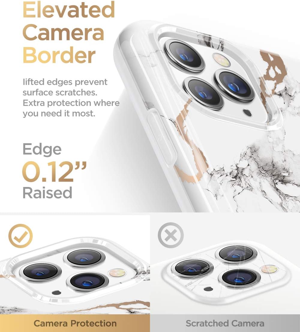GVIEWIN Compatible with iPhone 11 Pro Max Case, Marble Slim Thin Glossy Soft TPU Rubber Gel Phone Case Cover Compatible with iPhone 11 Pro Max 6.5 Inch 2019 Release (White/Gold)
