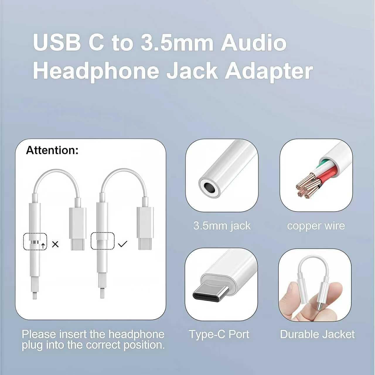 5 Pack Usbc to 3.5mm Jack Audio Adapter,The Headphone Adapter to USB C Compatible with iPhone 17/16/15 Series,Samsung Galaxy S25,S24,S23 Ultra,Note 20,iPad Pro,MacBook,Pixel XL and More