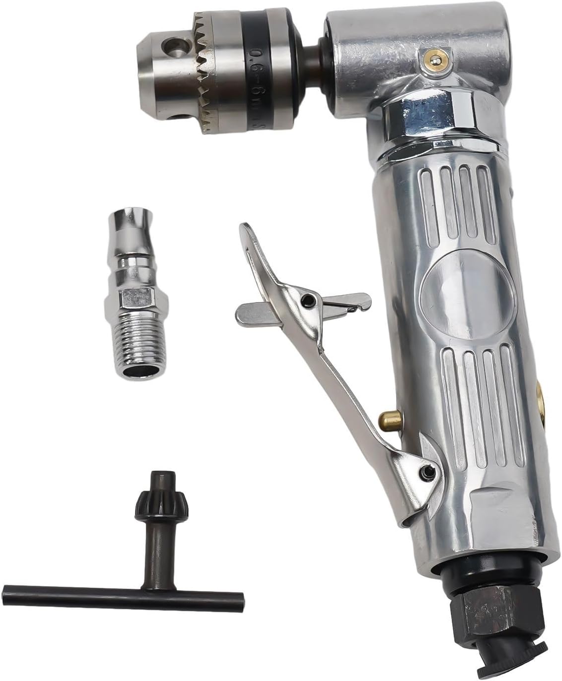 90 Degree Right Angle Pneumatic Drill 1/4 Inch NPT High Speed 15000 RPM Air Tool with Tail Exhaust for Narrow Space Grinding and Drilling Tasks Alloy Shell Low Vibration 0.6-6.5mm Chuck
