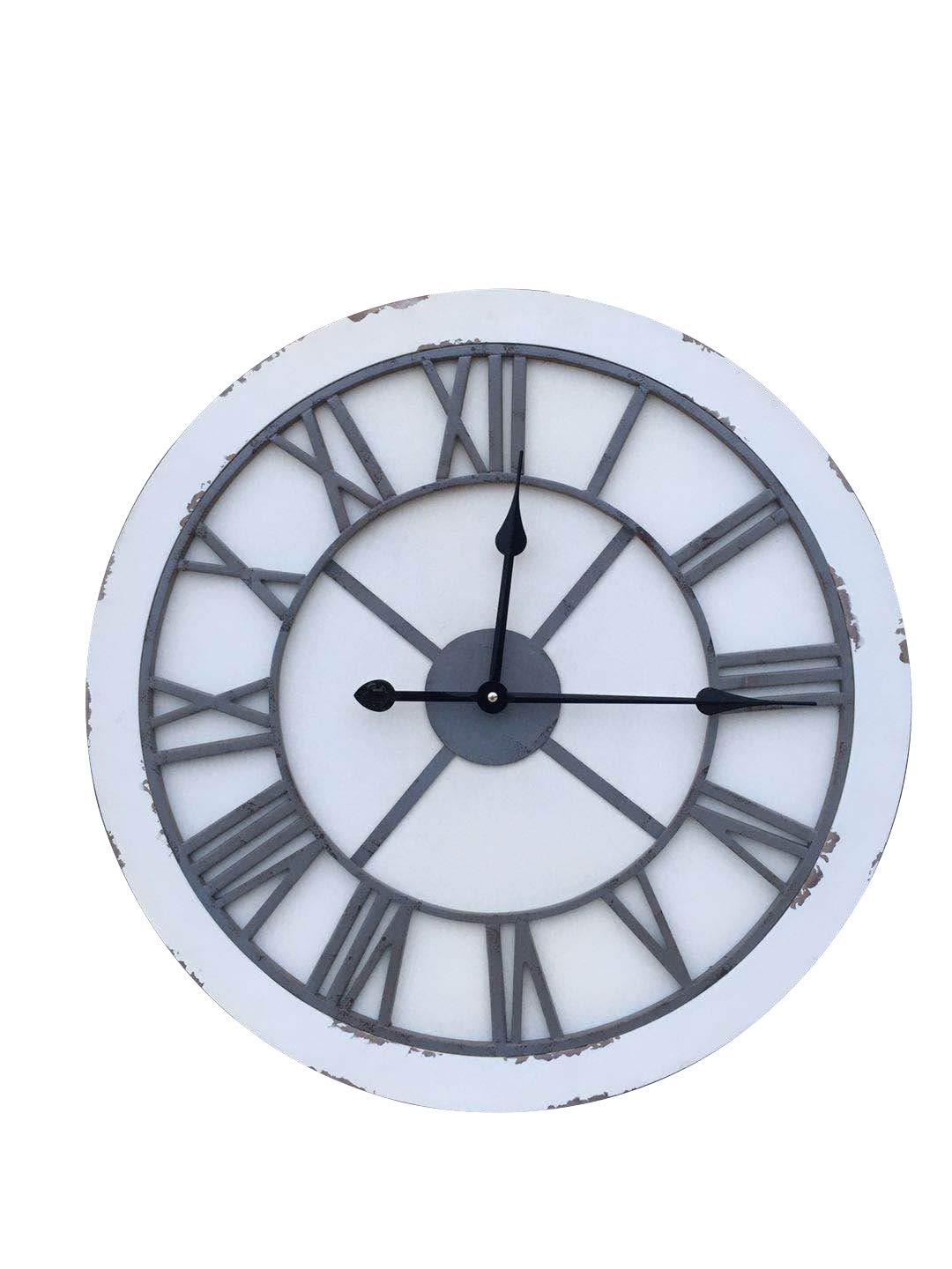Aspect Vintage Wood & Iron Wall Clock (Distressed White, 60 dia cm)