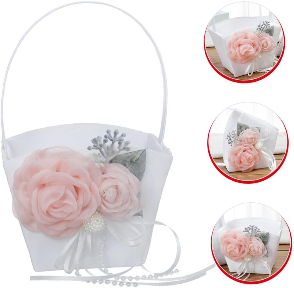 Healifty Wedding Flower Basket Handheld Floral Storage Basket for Flower Girl Wedding Party and Ceremony Supplies