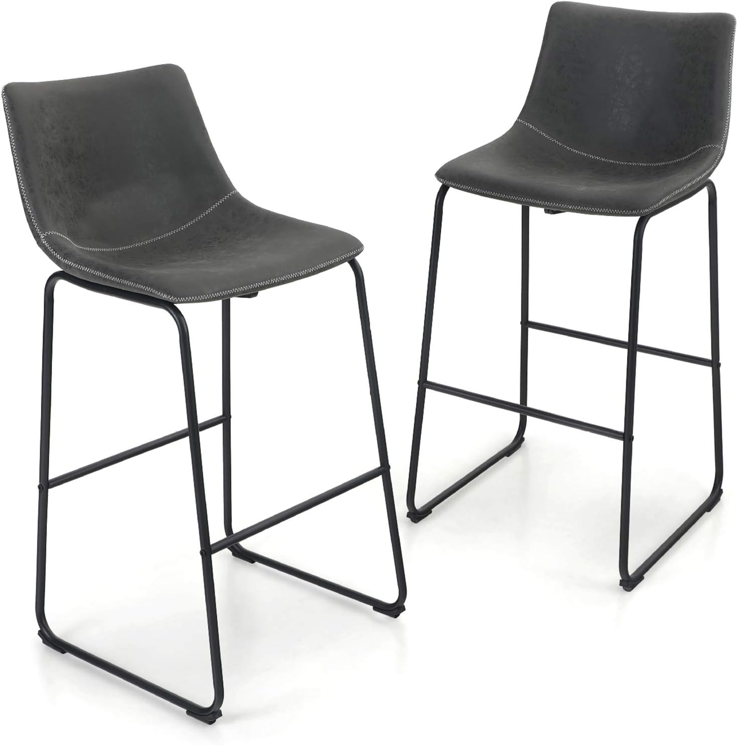 MAISON ARTS Bar Height Bar Stools Set of 2 with Back 30 inch Tall Stools for Kitchen Island Modern Bar Chairs High Upholstered Barstools with Faux Leather, 300LBS Bear Capacity, Dark Gray