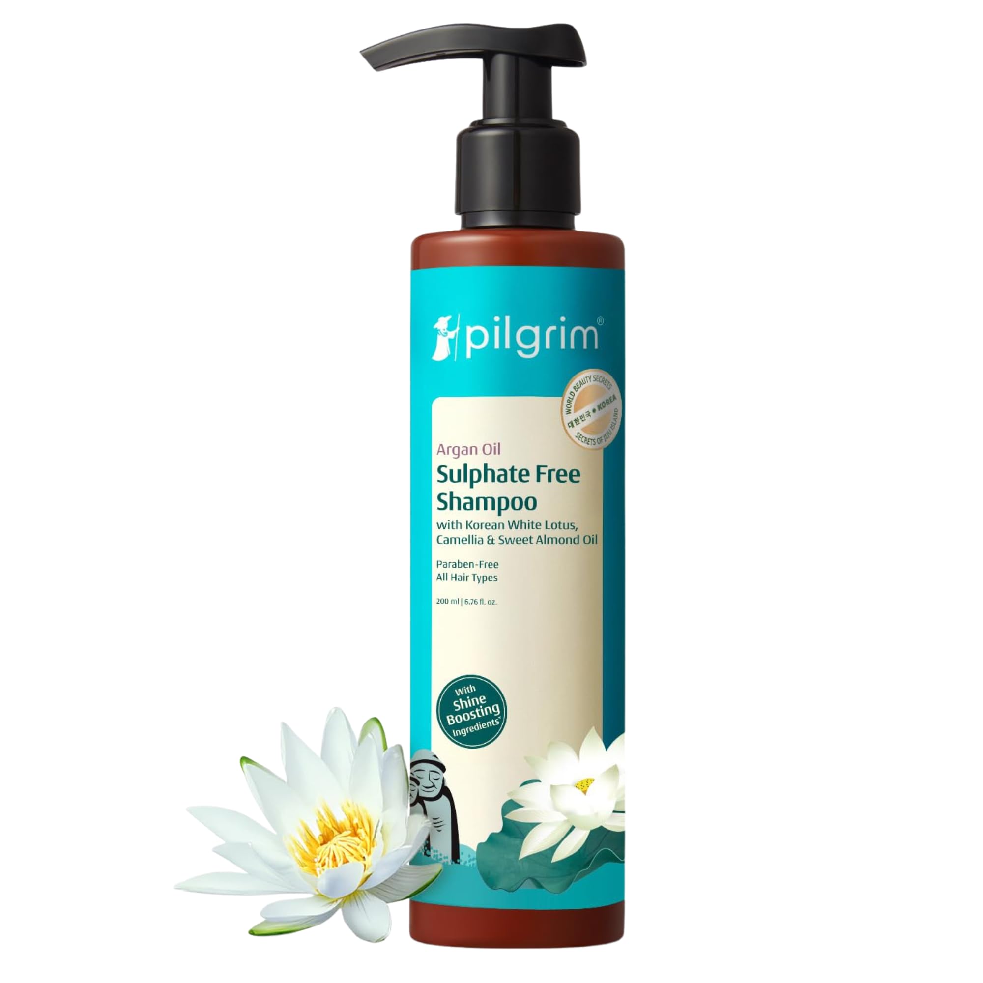 Pilgrim Mild Sulphate Free Shampoo (Argan Oil) For Dry Frizzy Hair, Men and Women, No Sulphate No Paraben, Korean Beauty Secrets (Shampoo), 200ml