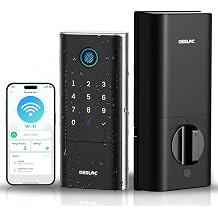 DESLOC Smart Lock K120 with GPT 3D Fingerprint, 15,000mAh Battery (Up to 16 Months), Keyless Entry Door Lock with Built-in WiFi, IP65 BHMA Grade 3 Deadbolt for Home, Rental &amp; Airbnb, Black