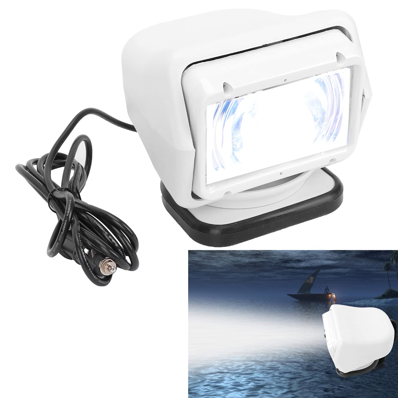 Suchscheinwerfer für Boote, 12/24V 55W Scheinwerfer Fernbedienung Suchscheinwerfer Einstellbarer Winkel Wasserdicht für Outdoor Marine(Weiß)
