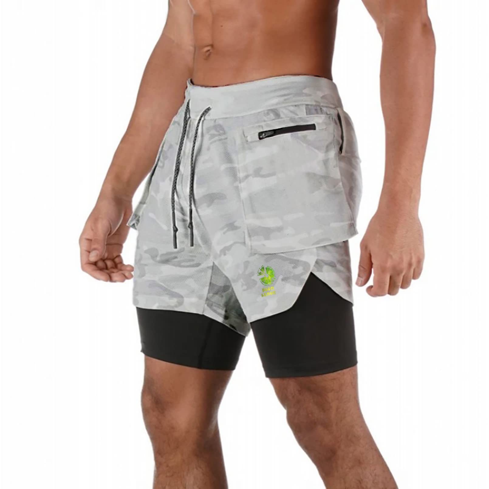 BOOMLEMON Mens 2 in 1 Running Shorts Gym Workout Quick Dry Inner Compression Short Pants with Zip Pocket