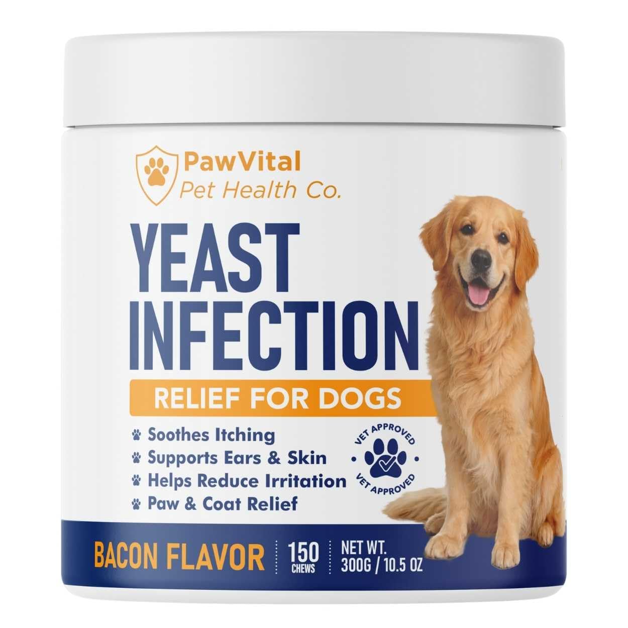 Natural Yeast Infection Treatment for Dogs, 150 Chews – Anti Yeast Support for Itchy Skin & Ears – Helps Reduce Irritation & Paw Licking – Probiotic + Herbal Blend – Bacon Flavored Soft Chews