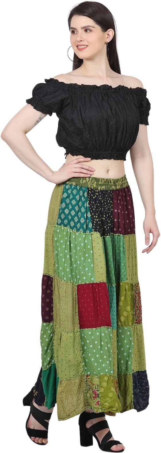 Pack of 3 Hippie Tiered Maxi Long Vintage Patch Skirts Acid Wash