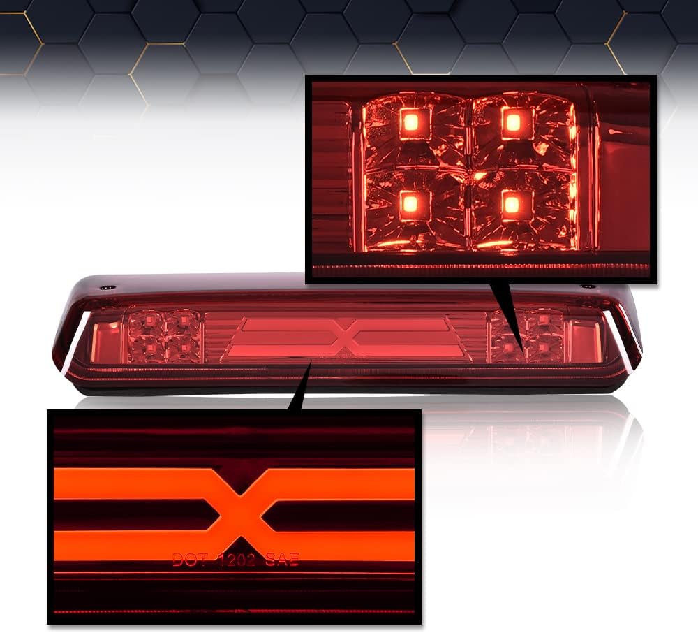 PIT66 LED 3rd Brake Light, Compatible with 2004-2008 Ford F150 X Type Led Bar High Mount Stop Light Rear Tail Cargo Lamps Red Lens Black Housing