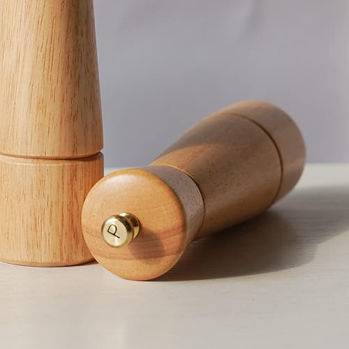 Miniatura 6 de DeroTeno Molinillo de pimienta, molinillo de pimienta con molinillo ajustable de acero inoxidable, madera de goma de 8.7 in  8 pulgadas de altura,