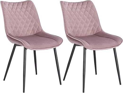 WOLTU® Esszimmerstühle BH209rs-2 2er Set Küchenstuhl Polsterstuhl Wohnzimmerstuhl Sessel mit Rückenlehne, Sitzfläche aus Samt, Metallbeine, Rosa